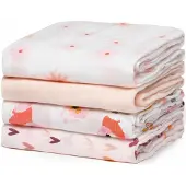 MOMCOZY Musselin Swaddle Blanket mit aufgedruckten Mustern 4 St