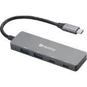 Sandberg 136-50, USB Typ-C, USB 3.2 Gen 1 (3.1 Gen 1) Type-A, USB 3.2 Gen 1 (3.1 Gen 1) Type-C, 5000 Mbit/s, Grau, Aluminium, Rundkabel