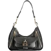 GUESS Jeans Jessa Schultertasche schwarz genarbt G-Schnalle
