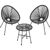 Songmics Balkonmöbel, Gartenmöbel-Set, 3er Set, Sitzgruppe, Terrassenmöbel, Tischoberfläche aus Glas, 2 Stühle, Innen- und Außenbereich, für Terrasse, Garten, Balkon, im Freien, schwarz GGF013B02