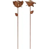 Star Trading LED Solar-Dekoleuchten ,Oxida', Blumen, Dämmerungssensor, 2er Set, rost, 51cm