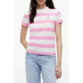 Tommy Hilfiger Regular Flag Jersey Pink Daisy/stripe Größe: L | Hemden Outlet | Damen | Rosa