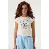 Garcia Kurzarmshirt , Mädchen, Gr. 176, beige (sanftes weiß), Jersey, Obermaterial: 100% Baumwolle, bedruckt, körpernah kurz, Rundhals, Shirts Kurzarmshirt, mit Print und Rundhals