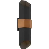 QUOIZEL Wandleuchte Chasm 9.5W LED IP44 Aluminium mattschwarz mit Holzeffektriemen, Glas B:17.2cm Ø17.2cm