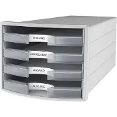 HAN Schubladenbox Impuls 2.0, 4 Schubladen, Format A4, stapelbar, offen, grau/transparent-klar