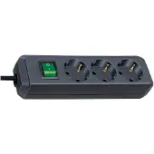 Brennenstuhl Eco-Line Steckdosenleiste mit Schalter 3-fach schwarz 3m H05VV-F 3G1,5, 1152300400