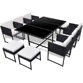 vidaXL 11-tlg. Garten-Essgruppe mit Auflagen Poly Rattan Schwarz