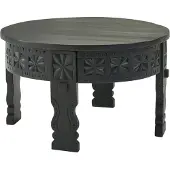 Wohnling Couchtisch Mango Massivholz Rund 60x36x60cm Schwarz Orientalisch