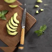 Wakoli Oribu Damastmesser Allzweckmesser I 11,50cm Klinge I Olivenholzgriff