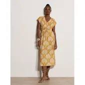 Apricot Midikleid "Midaxi-Kleid mit Fächerprint" mit Bindeband