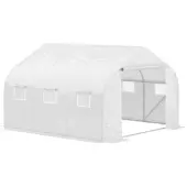 STILVORA Foliengewächshaus Metall Weiß 445x299x205 cm mit PE-Folie & 6 Fenstern