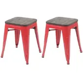Proregal 2er-Set Hocker inkl. Holz-Sitzfläche | Metall, Industriedesign, stapelbar | Rot | Metallhocker Sitzhocker