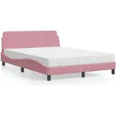 vidaXL Bett mit Matratze "Dover" Rosa 140x190 cm Samt