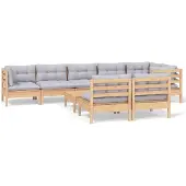 vidaXL 9-tlg. Garten-Lounge-Set mit Grauen Kissen Kiefer Massivholz