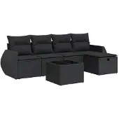 vidaXL 5-tlg. Garten-Sofagarnitur mit Kissen Schwarz Poly Rattan