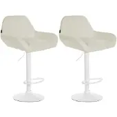 CLP 2er Set Barhocker höhenverstellbar Braga, mit Stoffbezug und Fußstütze | Farbe creme Gestell Farbe weiß