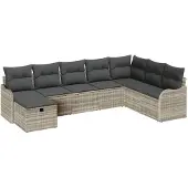 vidaXL Gartensofa-set 8 stk. Hellgrau Poly-Rattan