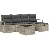 vidaXL Sofa Set 6 stk. 5-Sitzanzahl Hellgrau Poly-Rattan
