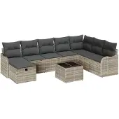 vidaXL Gartensofa-set 9 stk. Hellgrau Poly-Rattan