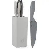 MasterChef Messerblock mit Messer, Messerset mit Block, Scharfe Messer Set mit Küchenmesser, Kochmesser, Brotmesser, Schälmesser & Allzweckmesser, Edelstahlklingen, Softgriff, 6-teilig, Schwarz