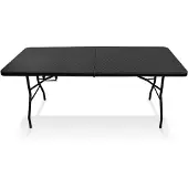 IvoQ Klapptisch – 180 cm – Rattan-Optik – Schwarz – Campingtisch – Faltbar & Tragbar – Gartentisch – Falttisch