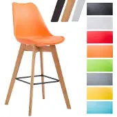 CLP Barhocker Metz Kunststoff mit Rückenlehnen und Fußstütze | Farbe orange Gestell Farbe natur