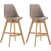CLP 2er Set Barhocker Cannes Stoff mit Rückenlehnen und Fußstütze | Farbe taupe Gestell Farbe natur