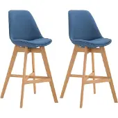 CLP 2er Set Barhocker Cannes Stoff mit Rückenlehnen und Fußstütze | Farbe blau Gestell Farbe natur