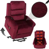 Mendler Fernsehsessel MCW-K63, Relaxsessel, Liegefunktion Aufstehhilfe Massage Heizfunktion, Stoff 220g/m² Chenille bordeaux