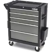 HBM Premium Werkzeugwagen mit 5 Schubladen, 80 cm, schwarz