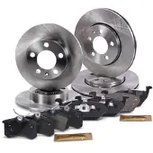 BESTPRICE Bremsscheiben + Bremsbeläge Vorne + Hinten [Hersteller-Nr. 10603357] für Audi, VW, Seat, Skoda