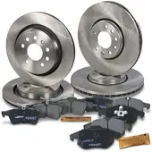 BESTPRICE Bremsscheiben + Bremsbeläge Vorne + Hinten [Hersteller-Nr. 10603715] für Saab, Opel