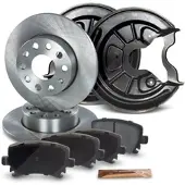 BESTPRICE Bremsscheiben+Bremsbeläge+Deckblech Hinterachse [Hersteller-Nr. 31294274] für Skoda, VW, Audi
