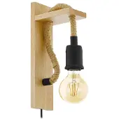 Eglo Wandlampe Rampside, Vintage Wandleuchte im Industrial Design, Wandspot aus Stahl und Holz, Farbe: Schwarz, braun, mit Kabelschalter, E27