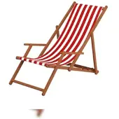Erst-Holz Strandstuhl rot-weiß Gartenstuhl Deckchair Buche natur Relaxliege Sonnenliege Kissen 10-314 KD