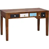 MiaMöbel Schreibtisch Balu - HBT: 76x120x50 cm - Arbeitstisch aus Holz (Mangoholz) mit 5 Schubladen - Retro Vintage Design
