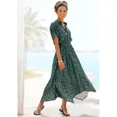 LASCANA Druckkleid "mit Punktedruck und asymmetrischem Saum, Midikleid" Bedrucktes Hemdblusenkleid, Viskosekleid aus leichter Webware