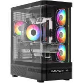 Modecom Volcano AQ200 Midi PC Gehäuse, Schwarz, 3x 120 mm ARGB Lüfter, Panorama Glasfenster, passend für ATX und Micro-ATX Mainboards