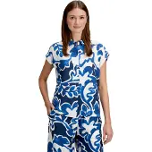Betty & Co Hemdbluse "Hemdbluse mit Print", Damen, Gr. 38, bunt (weiß, dunkelblau), Obermaterial: 85% Viskose CV. 15% Polyamid PA., Blusen Hemdbluse