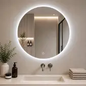 Sensahome – Runder Badezimmerspiegel ohne Rahmen mit LED-Beleuchtung – dimmbar – Wandspiegel – 60 cm