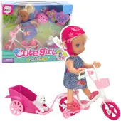 Leantoys Lean Mini Puppe Fahrradanhänger Helm Weiß Hund Set