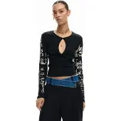 Desigual Bluse 26SWTK18 Schwarz Slim Fit