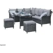 HTI Terrassenmöbel Kreta 8-Sitzer Lounge Set mit Tisch, 2 Hockern und 2 Sofas, Glasplatte