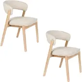 Zuiver Esszimmerstuhl Bright 2er-Set, Beige mit Eichenholz-Gestell von