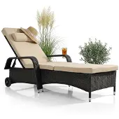 Mucola Rattan Gartenliege verstellbar Schwarz ink. Kissen inkl. Bezug in Schwarz