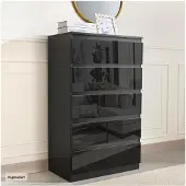 HTI Sideboard Kenji 5 Schubladen Hochglanz Schwarz