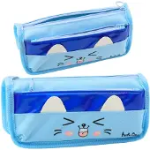 Leantoys Schulmäppchen Zwei Taschen Katzenmotiv Blau 22cm