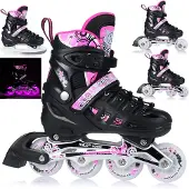 NILS Inliner Verstellbar 4in1 Rollschuhe Schlittschuhe Mädchen Damen Kinder Blades Quad Skates Kinder Inlineskates LED 39-42