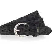 Mustang Ledergürtel "Lauren", Damen, Gr. 100, grau (schwarz anthrazit), Leder, Gürtel Ledergürtel, mit Animal-Print, 2,5 cm breit, Made in Metzingen