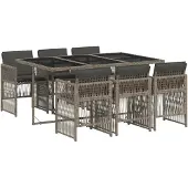 vidaXL 7-tlg. Garten-Essgruppe mit Kissen Grau Poly Rattan